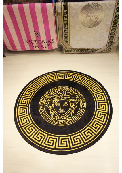 Medusa Motif Gold Yuvarlak Versace Halı Süngerli Yüzey- Deri Taban fiyatları