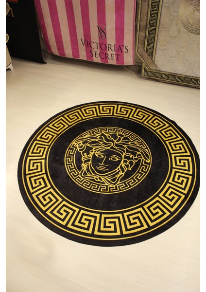Medusa Motif Gold Yuvarlak Versace Halı Süngerli Yüzey- Deri Taban fırsatları