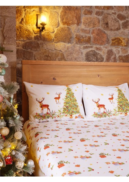 New Year Yeni Yıl Santa %100 Pamuk Tek Kişilik Lastikli Çarşaf Set
