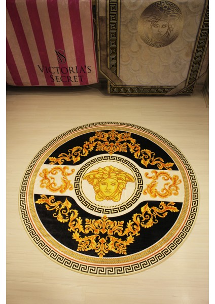 Medusa Motif Gold Varak Yuvarlak Versace Halı Süngerli Yüzey- Deri Taban fiyatları