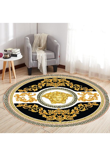 Medusa Motif Gold Varak Yuvarlak Versace Halı Süngerli Yüzey- Deri Taban modelleri