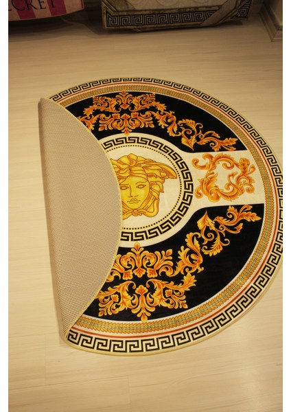 Medusa Motif Gold Varak Yuvarlak Versace Halı Süngerli Yüzey- Deri Taban indirimleri