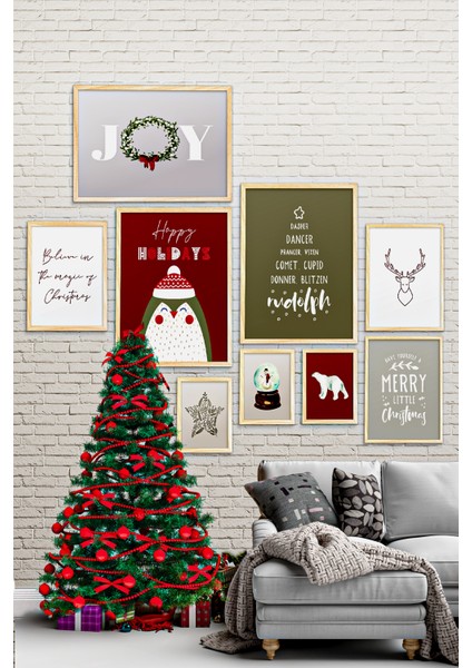 Çerçeveli Yeni Yıl Seti Yılbaşı Seti Mdf Tablo Seti Noel Set Ahşap Çerçeve Seti