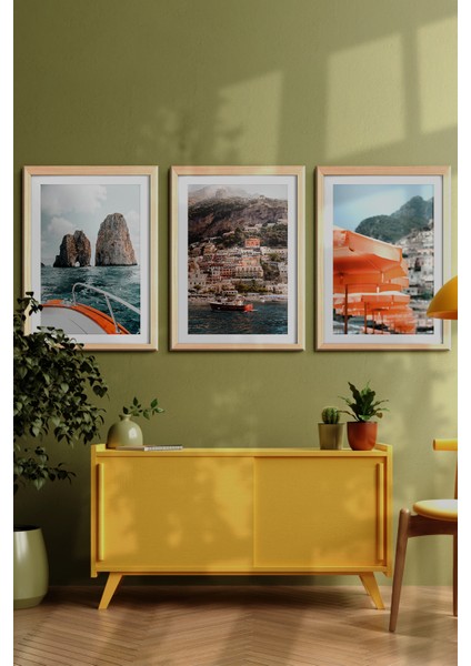 Ahşap Çerçeveli Tablo Dekorasyon Ev Dekoru Modern Sanat Sahil Baskısı Italya Plaj Tatil