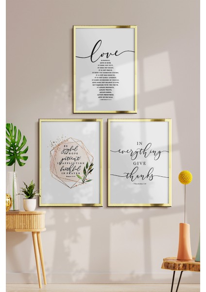 Çerçeveli Tablo Modern Sanatsal Dekorasyon Ev Dekoru Üçlü Çerçeve Love Home Yazılı