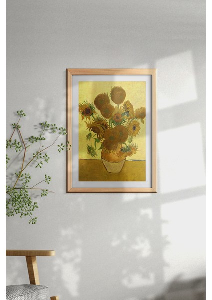 Ahşap Çerçeveli Tablo Çerçeveli Ahşap Dekor Tablo Seti Dekoratif Tablo Van Gogh Ayçiçeği Vazo