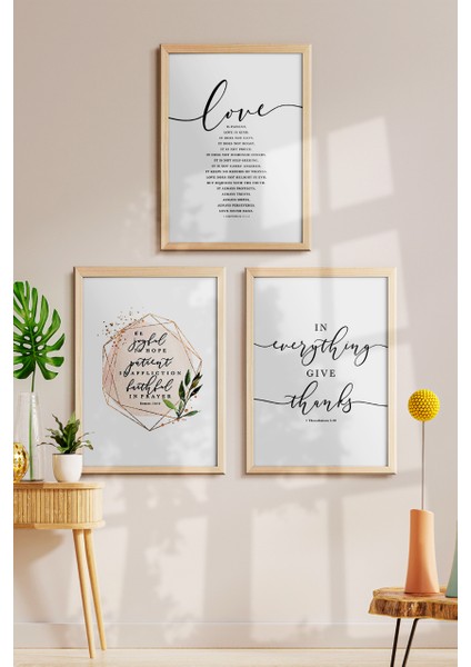 Çerçeveli Çoklu Tablo Modern Çerçeveler Ev Dekoru Konsept 3'lü Ahşap Çerçeve Love Home Yazılı