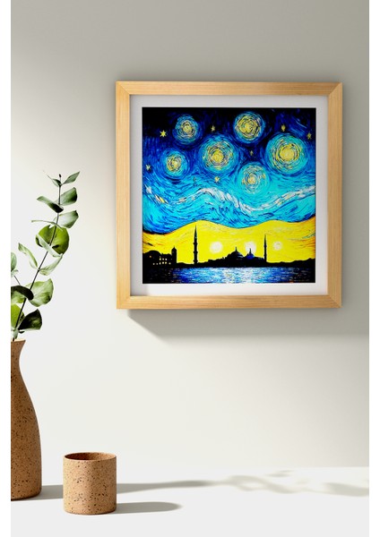 Ahşap Çerçeveli Tablo Çerçeveli Ahşap Dekor Tablo Seti Dekoratif Tablo Van Gogh Istanbul Manzarası