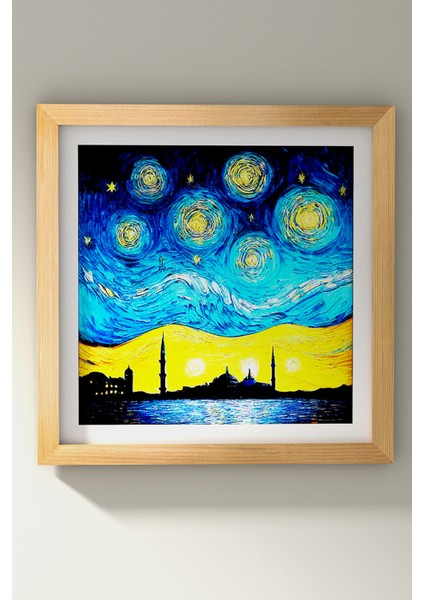 Ahşap Çerçeveli Tablo Çerçeveli Ahşap Dekor Tablo Seti Dekoratif Tablo Van Gogh Istanbul Manzarası