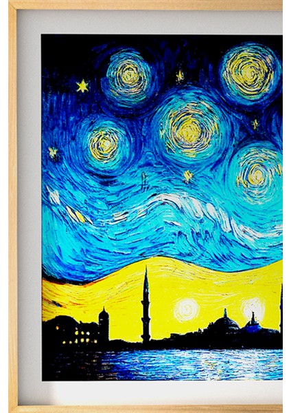 Ahşap Çerçeveli Tablo Çerçeveli Ahşap Dekor Tablo Seti Dekoratif Tablo Van Gogh Istanbul Manzarası
