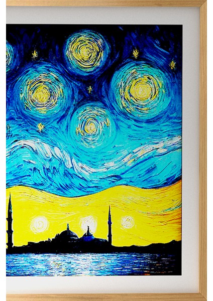 Ahşap Çerçeveli Tablo Çerçeveli Ahşap Dekor Tablo Seti Dekoratif Tablo Van Gogh Istanbul Manzarası