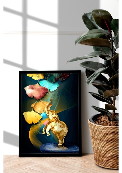 Siyah Çerçeveli Tablo Modern Sanatsal Dekorasyon Ev Dekoru Tekli Çerçeve Abstract Fil ÖZC--415