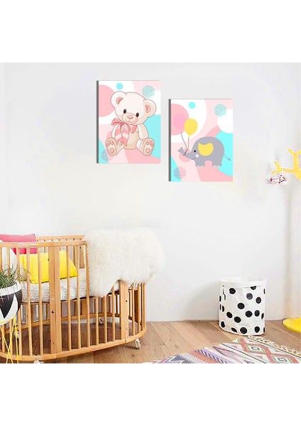 Bebek Odası Çocuk Odası Doğumgünü Parti Pano Tablo Mdf Baskı Dekorasyon Hayvanlar Diyarı Resim Çerçeveli Çocuk Odası 30X40
