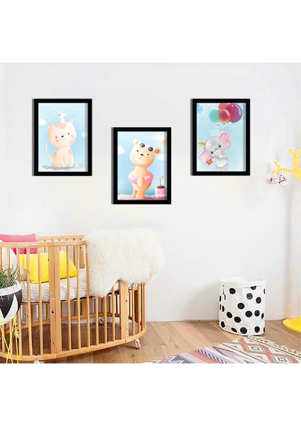 Bebek Odası Çocuk Odası Doğumgünü Parti Pano Tablo Mdf Baskı Dekorasyon Hayvanlar Diyarı Resim Çerçeveli Çocuk Odası 30X40
