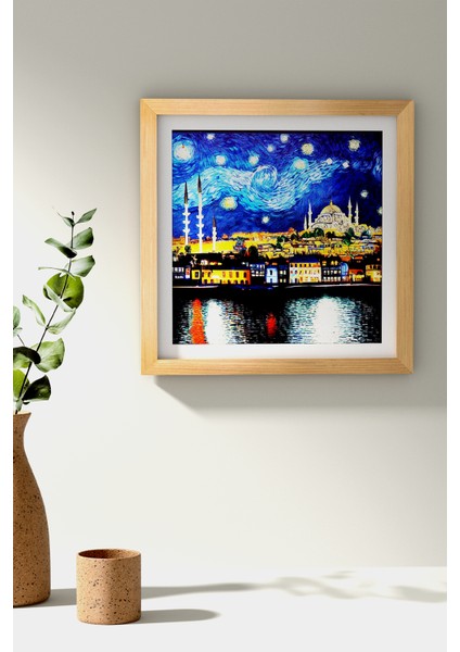 Ahşap Çerçeveli Tablo Çerçeveli Ahşap Dekor Tablo Seti Dekoratif Tablo Van Gogh Istanbul Manzarası