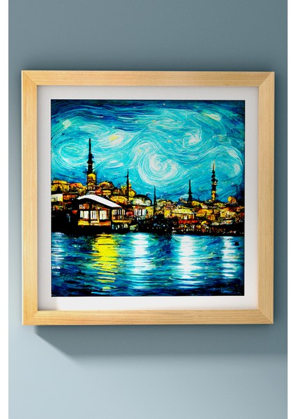 Ahşap Çerçeveli Tablo Çerçeveli Ahşap Dekor Tablo Seti Dekoratif Tablo Van Gogh Istanbul Manzarası