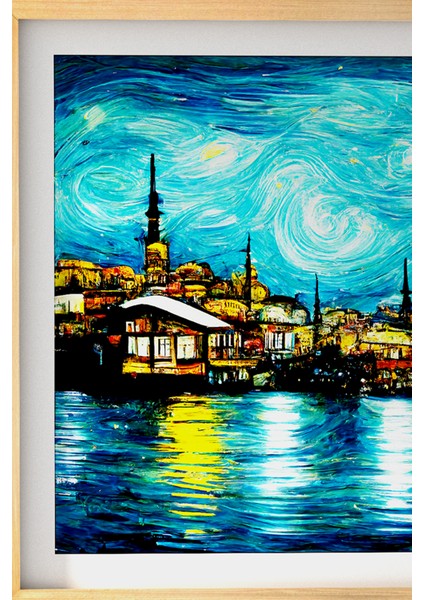 Ahşap Çerçeveli Tablo Çerçeveli Ahşap Dekor Tablo Seti Dekoratif Tablo Van Gogh Istanbul Manzarası
