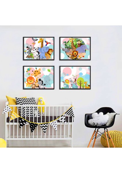 Bebek Odası Çocuk Odası Doğumgünü Parti Pano Tablo Mdf Baskı Dekorasyon Hayvanlar Diyarı Resim Çerçeveli Çocuk Odası 30X40