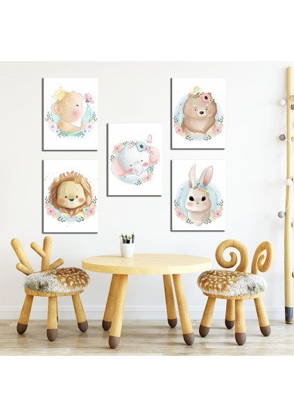 Bebek Odası Çocuk Odası Doğumgünü Parti Pano Tablo Mdf Baskı Dekorasyon Hayvanlar Diyarı Resim Çerçeveli Çocuk Odası 20X30