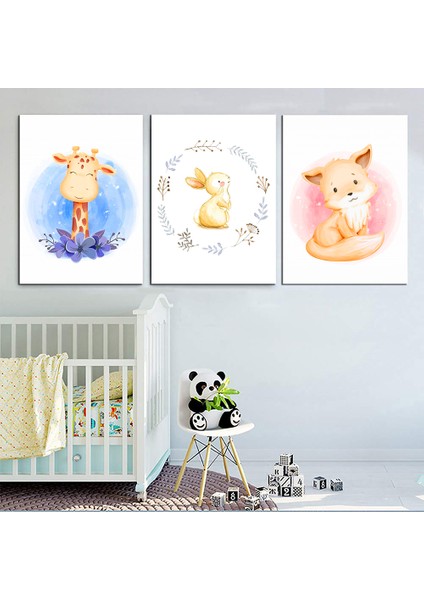 Bebek Odası Çocuk Odası Doğumgünü Parti Pano Tablo Mdf Baskı Dekorasyon Hayvanlar Diyarı Resim Çerçeveli Çocuk Odası 30X40