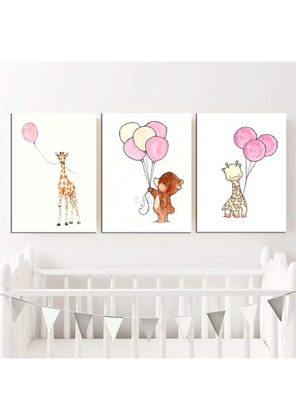 Bebek Odası Çocuk Odası Doğumgünü Parti Pano Tablo Mdf Baskı Dekorasyon Hayvanlar Diyarı Resim Çerçeveli Çocuk Odası 30X40