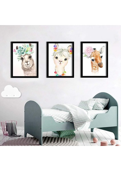 Bebek Odası Çocuk Odası Doğumgünü Parti Pano Tablo Mdf Baskı Dekorasyon Hayvanlar Diyarı Resim Çerçeveli Çocuk Odası 20X30