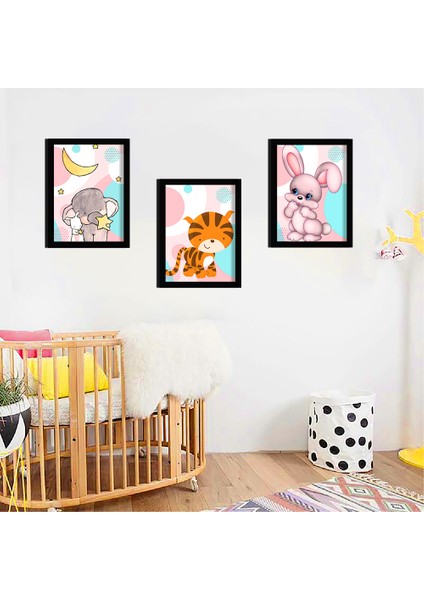 Bebek Odası Çocuk Odası Doğumgünü Parti Pano Tablo Mdf Baskı Dekorasyon Hayvanlar Diyarı Resim Çerçeveli Çocuk Odası 30X40