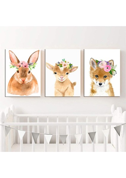 Bebek Odası Çocuk Odası Doğumgünü Parti Pano Tablo Mdf Baskı Dekorasyon Hayvanlar Diyarı Resim Çerçeveli Çocuk Odası 20X30