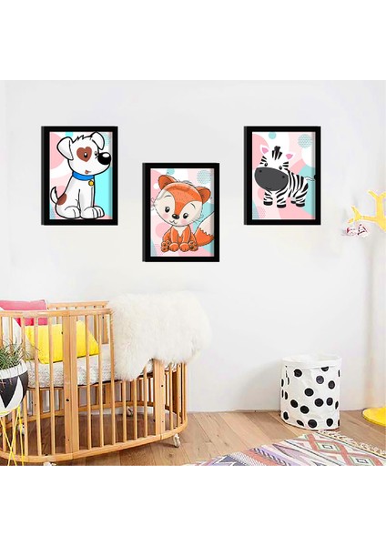 Bebek Odası Çocuk Odası Doğumgünü Parti Pano Tablo Mdf Baskı Dekorasyon Hayvanlar Diyarı Resim Çerçeveli Çocuk Odası 30X40