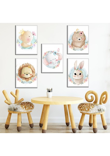 Bebek Odası Çocuk Odası Doğumgünü Parti Pano Tablo Mdf Baskı Dekorasyon Hayvanlar Diyarı Resim Çerçeveli Çocuk Odası 20X30