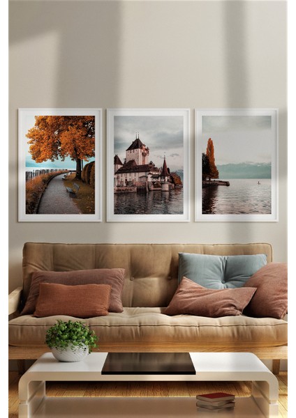Çerçeveli Dekorasyon Sonbahar Duvar Sanatı Isviçre Baskı Seti Çerçeveli Tablo Seti 489