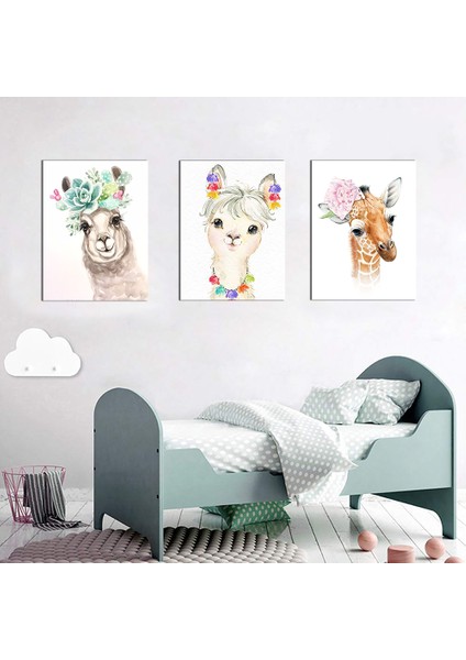 Bebek Odası Çocuk Odası Doğumgünü Parti Pano Tablo Mdf Baskı Dekorasyon Hayvanlar Diyarı Resim Çerçeveli Çocuk Odası 30X40