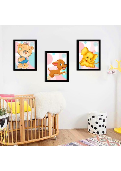 Bebek Odası Çocuk Odası Doğumgünü Parti Pano Tablo Mdf Baskı Dekorasyon Hayvanlar Diyarı Resim Çerçeveli Çocuk Odası 20X30