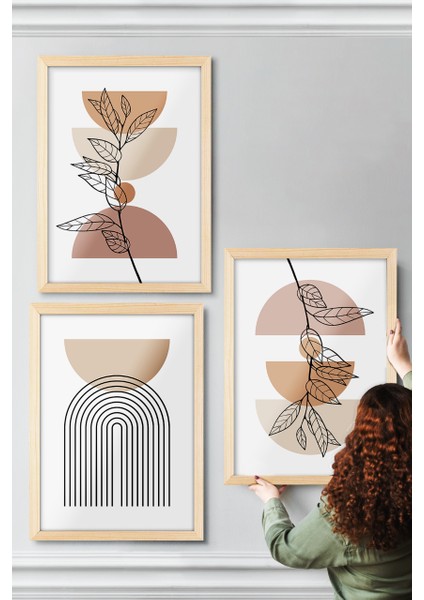 Çerçeveli Çoklu Tablo Modern Minimal Çerçeveler Ev Dekoru Konsept 3'lü Ahşap Çerçeve