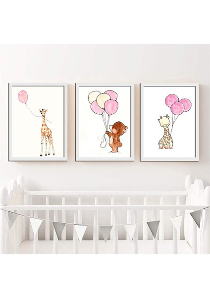 Bebek Odası Çocuk Odası Doğumgünü Parti Pano Tablo Mdf Baskı Dekorasyon Hayvanlar Diyarı Resim Çerçeveli Çocuk Odası 30X40