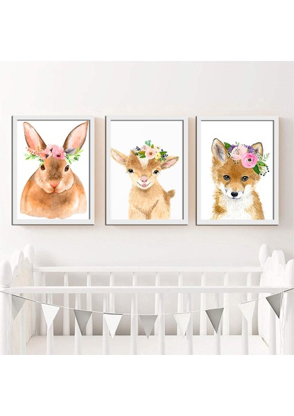 Bebek Odası Çocuk Odası Doğumgünü Parti Pano Tablo Mdf Baskı Dekorasyon Hayvanlar Diyarı Resim Çerçeveli Çocuk Odası 30X40