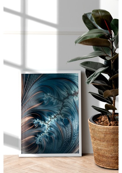 Beyaz Çerçeveli Tablo Modern Sanatsal Dekorasyon Ev Dekoru Tekli Çerçeve Fractal ÖZC--418