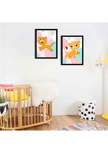 Bebek Odası Çocuk Odası Doğumgünü Parti Pano Tablo Mdf Baskı Dekorasyon Hayvanlar Diyarı Resim Çerçeveli Çocuk Odası 20X30