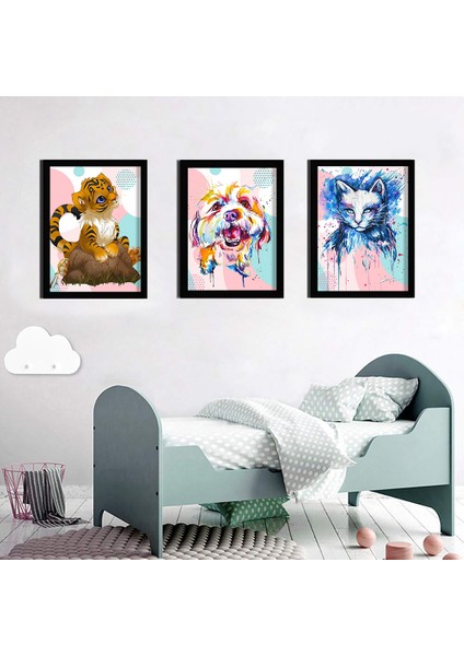 Bebek Odası Çocuk Odası Doğumgünü Parti Pano Tablo Mdf Baskı Dekorasyon Hayvanlar Diyarı Resim Çerçeveli Çocuk Odası 30X40