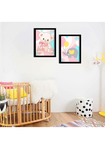 Bebek Odası Çocuk Odası Doğumgünü Parti Pano Tablo Mdf Baskı Dekorasyon Hayvanlar Diyarı Resim Çerçeveli Çocuk Odası 20X30