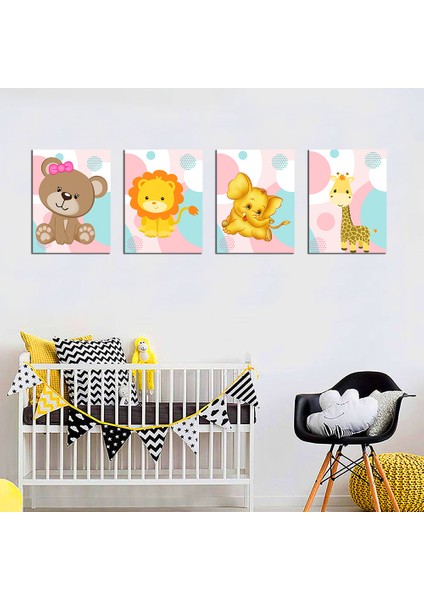 Bebek Odası Çocuk Odası Doğumgünü Parti Pano Tablo Mdf Baskı Dekorasyon Hayvanlar Diyarı Resim Çerçeveli Çocuk Odası 20X30