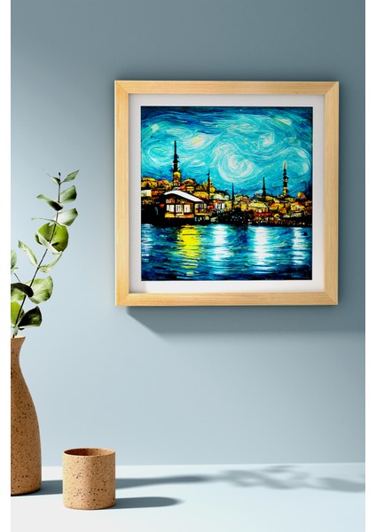 Ahşap Çerçeveli Tablo Çerçeveli Ahşap Dekor Tablo Seti Dekoratif Tablo Van Gogh Istanbul Manzarası