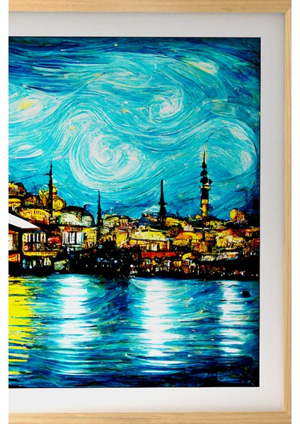 Ahşap Çerçeveli Tablo Çerçeveli Ahşap Dekor Tablo Seti Dekoratif Tablo Van Gogh Istanbul Manzarası