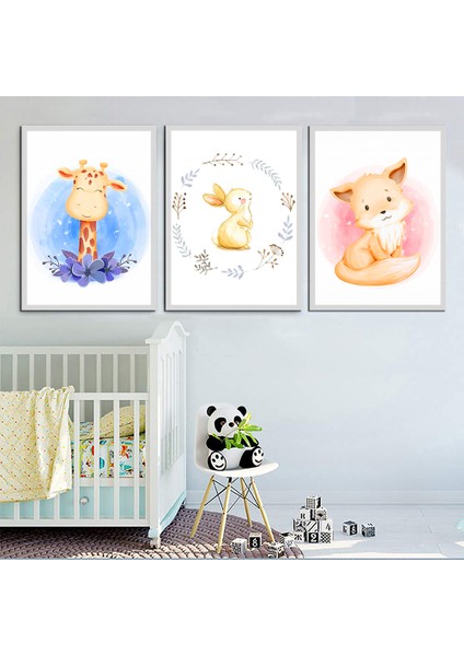 Bebek Odası Çocuk Odası Doğumgünü Parti Pano Tablo Mdf Baskı Dekorasyon Hayvanlar Diyarı Resim Çerçeveli Çocuk Odası 30X40