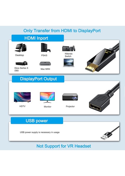 HDMI Display Dönüştürücü 4K HDMI To Displayport Kablo HDMI In Erkek Display Out Dişi 4K@60Hz HDMI - Dp Çevirici