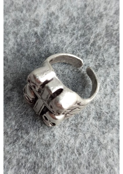 Kuru Kafalı Haç Şekilli Erkek & Kadın Yüzük Gümüş Kaplama Ayarlanabilir El Yapımı Yüzük modelleri