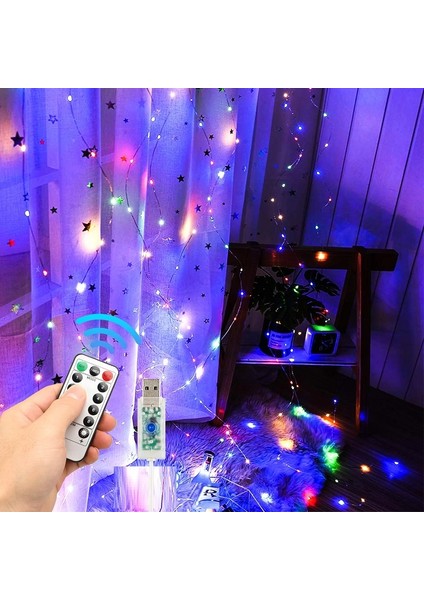 Rgb Renkli Salkım LED Işık Renkli LED Işık USB +Kumandalı Renkli Ince Peri Ledli 3x2.5 Metre Yılbaşı Işıkları Dekor