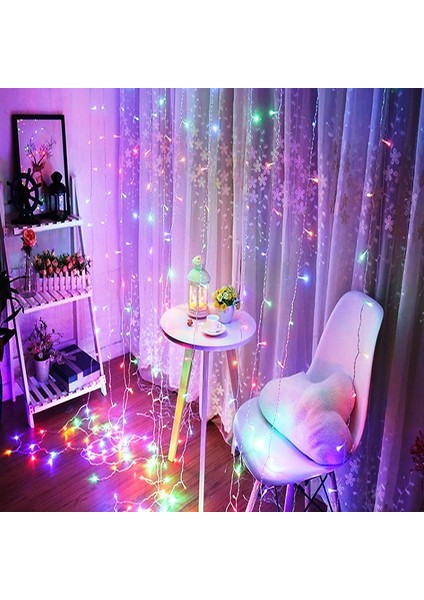 Renkli Salkım LED Işık 3.50X2 Metre Salkım Işık Renkli LED Işık 10 Dallı Modlu 220V Renkli Perde LED Işık