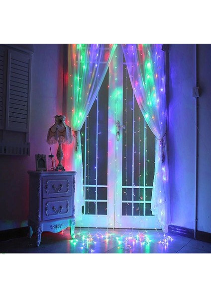 Renkli Salkım LED Işık 3.50X2 Metre Salkım Işık Renkli LED Işık 10 Dallı Modlu 220V Renkli Perde LED Işık