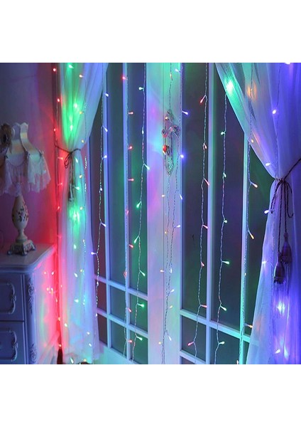 Renkli Salkım LED Işık 3.50X2 Metre Salkım Işık Renkli LED Işık 10 Dallı Modlu 220V Renkli Perde LED Işık